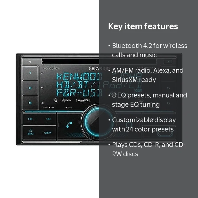 Kenwood, Double DIN Car Stereo, Bluetooth, SiriusXM - Walmart.com