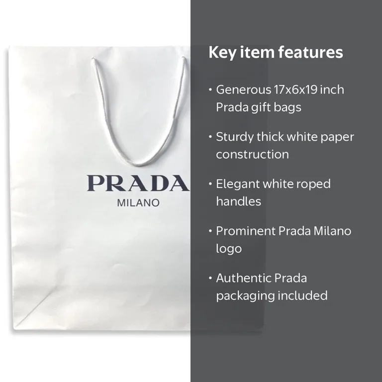 Prada Logo White Paper Designer Shopping Gift Bag Large Set of 2