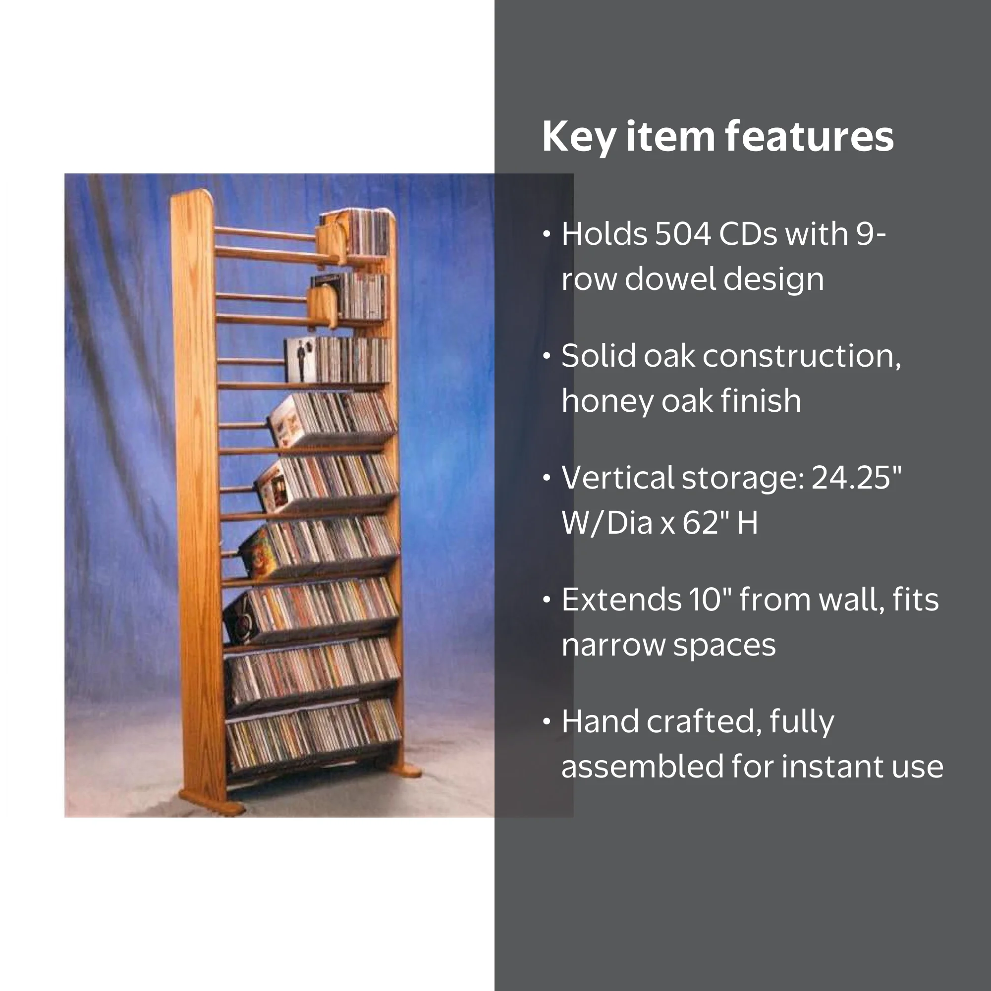 Wood Shed 901 Solid Oak 9 Row Dowel CD Rack - Walmart.com