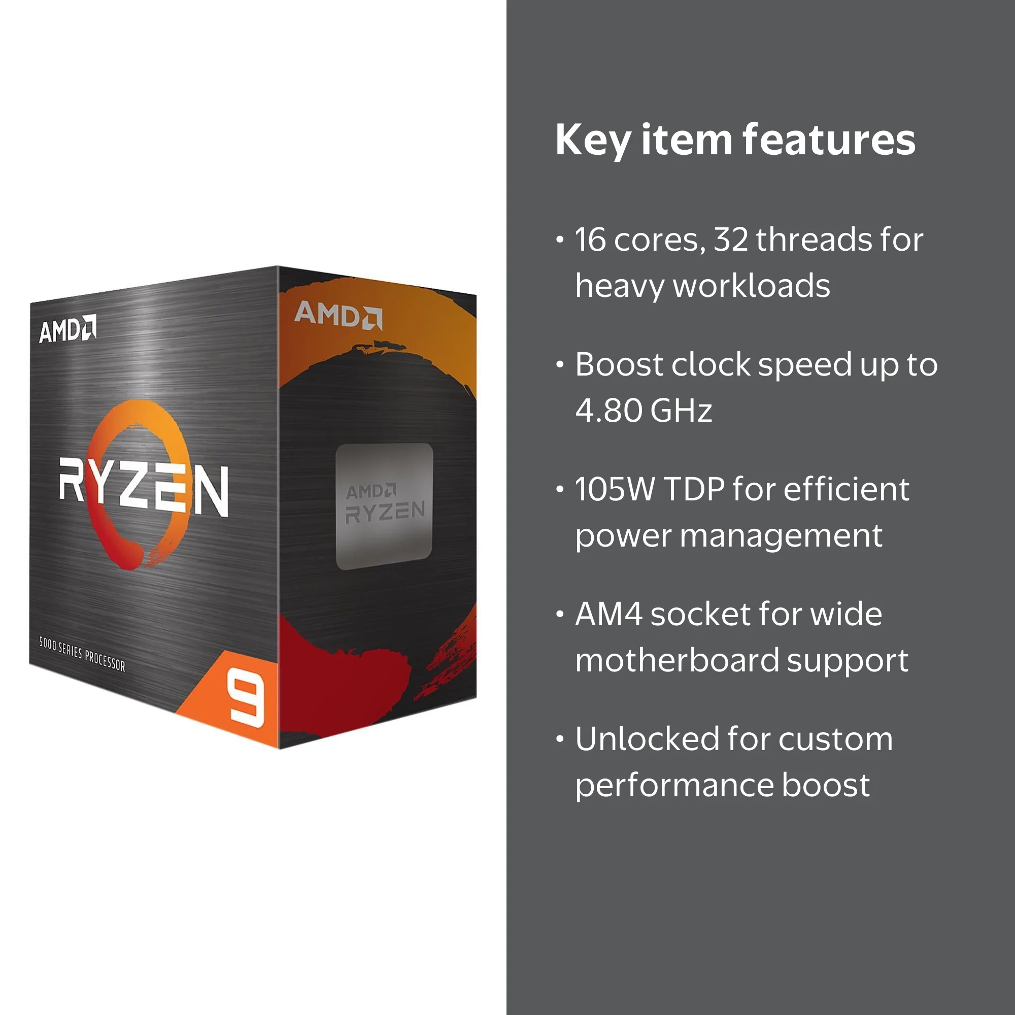 AMD Ryzen 9 5900XT CPU, 16-Core, 32-Thread, 4.80 GHz, 105W TDP