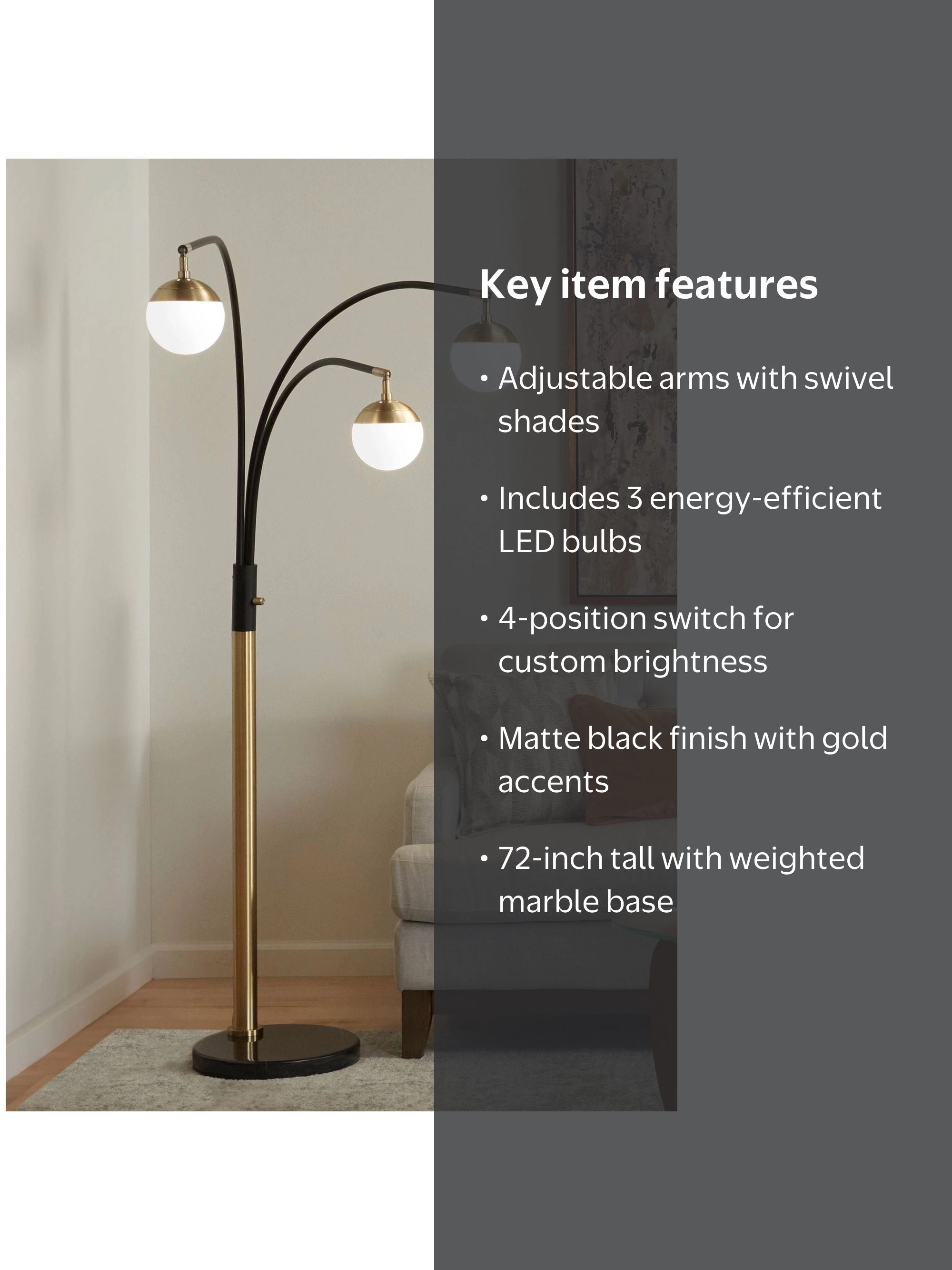 【日本未発売】オランダ karlsson led globe Possini Euro Design Arc Floor Lamp, 72 Inch Tall, Black and Gold