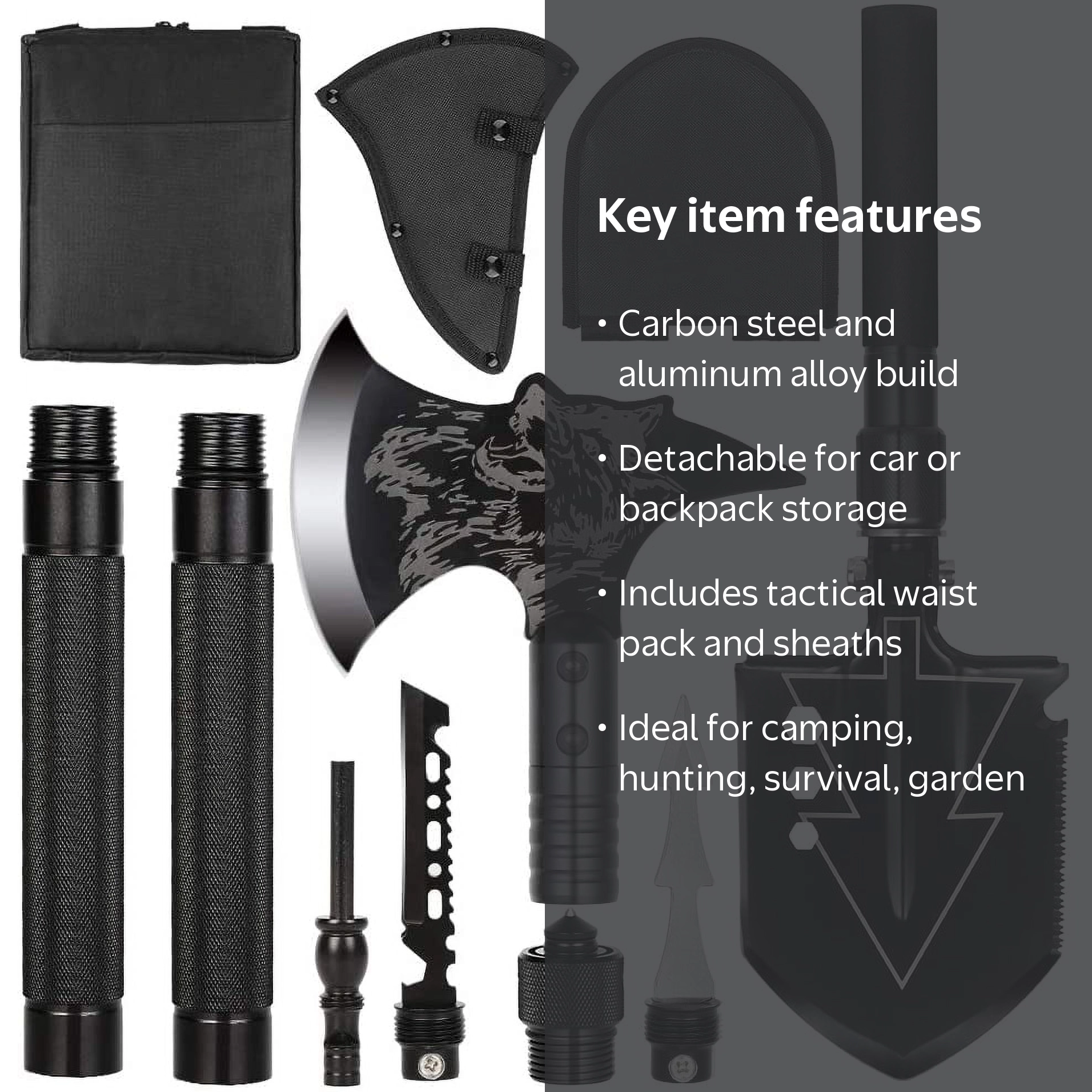 LIANTRAL Camping Shovel Axe Set- Folding Portable Multi Tool