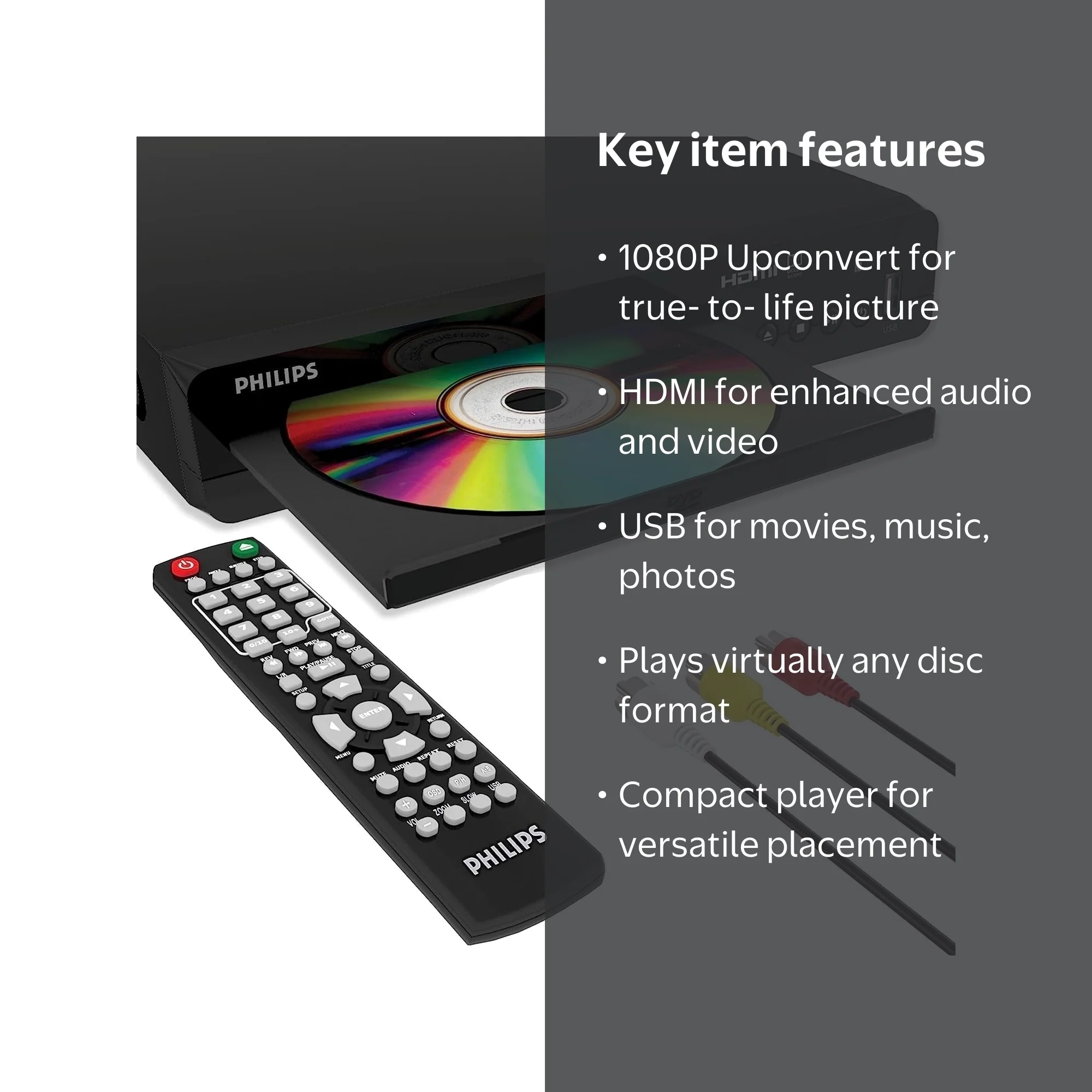 Philips DVD Player with Remote, HDMI Connection, Portable Compact