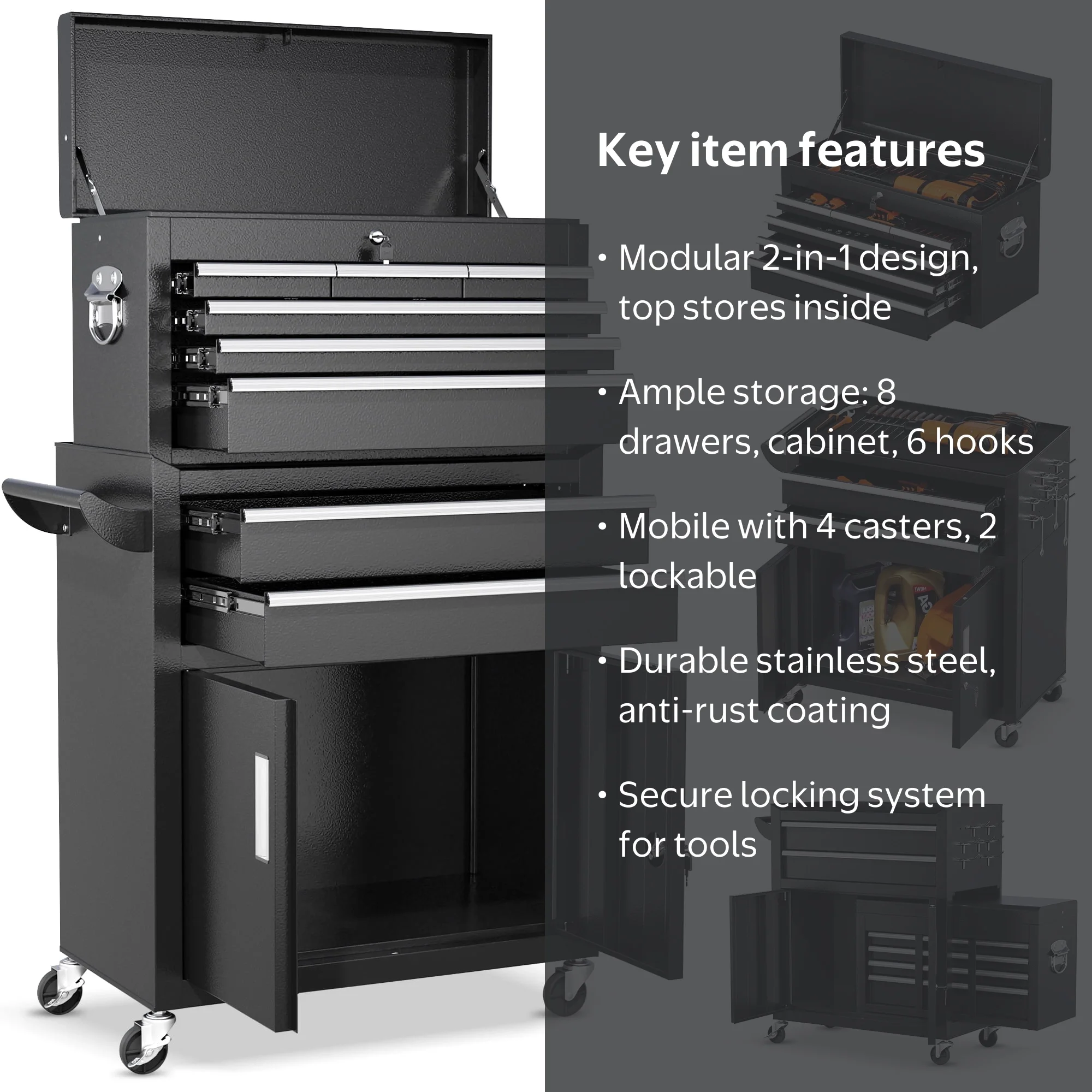 rin 2 ♡ Suncrown 2-in-1 Tool Box, 8-Drawer Rolling Chest with Lockable