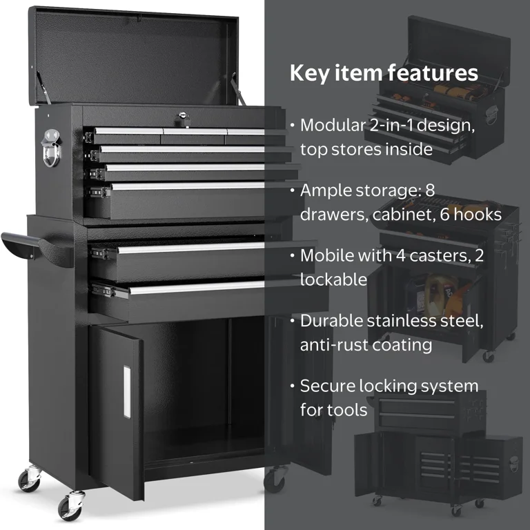 SUNCROWN 8-Drawer Rolling Metal Tool Chest with Lockable Wheels