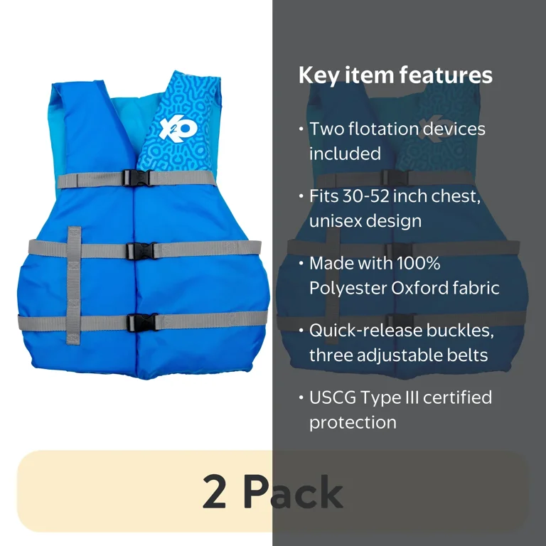 2 pack) X2O Universal Adult Life Vest and Jacket, (30