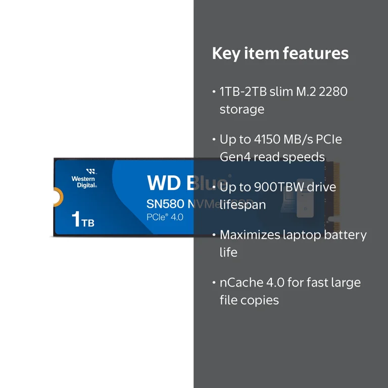 WD, NVMe SSD, SN580 1TB, PCIe Gen 4.0 Fast Storage - Walmart.com