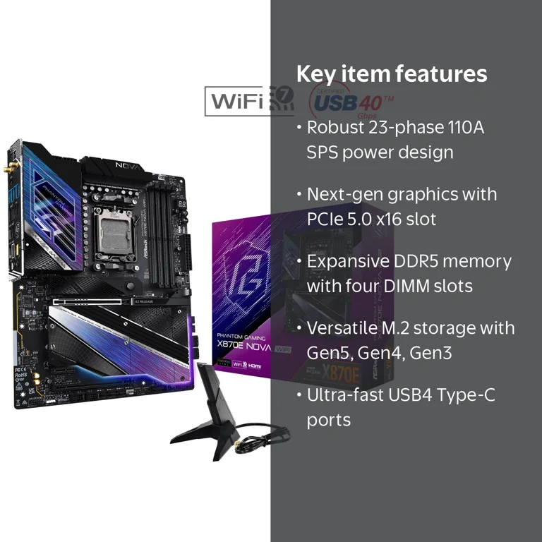 ASRock, Motherboard, AMD X870E SATA 6Gb s ATX, WiFi7, DDR5