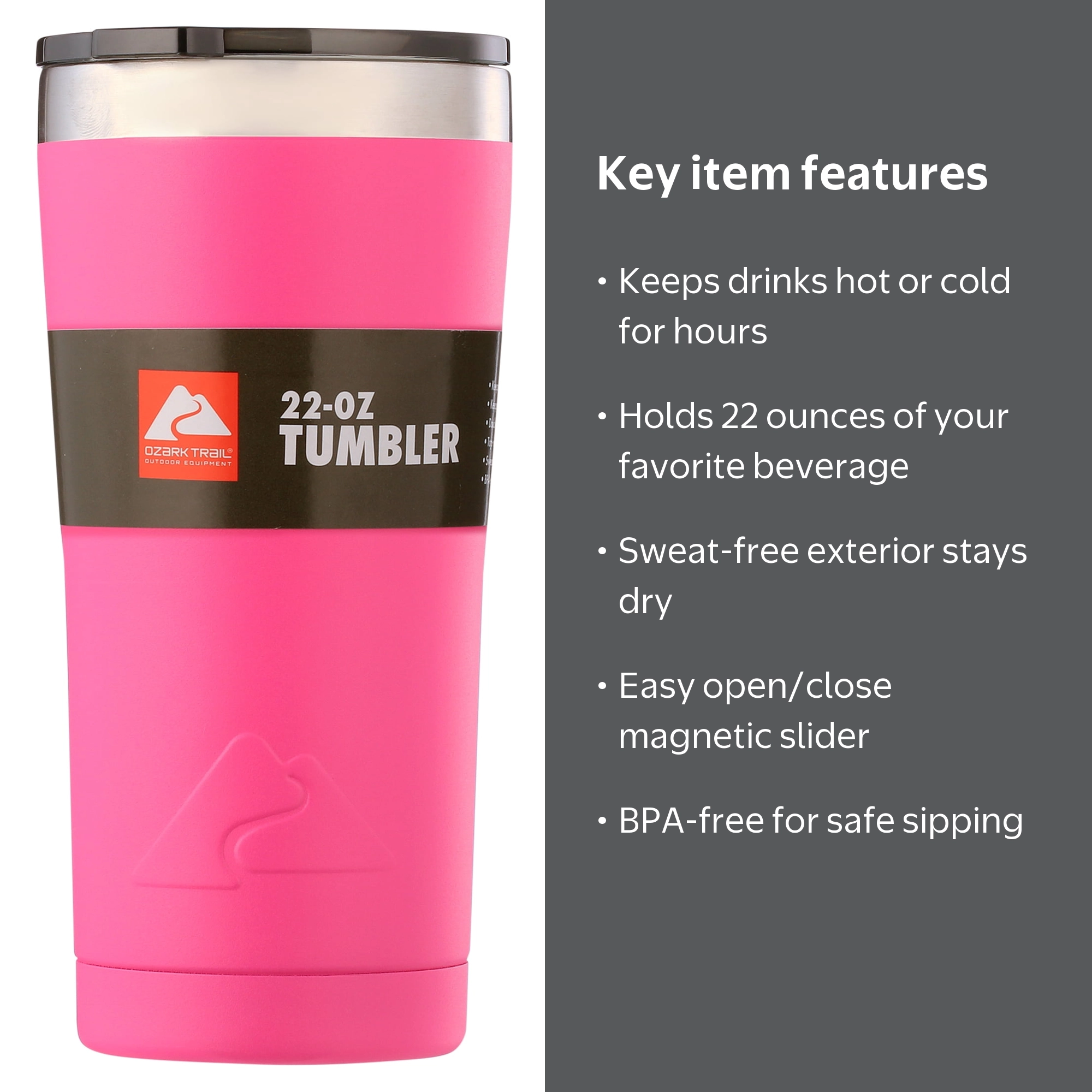 Ozark Trail Insulated Stainless Steel Tumbler 22 oz Hot Pink Keeps