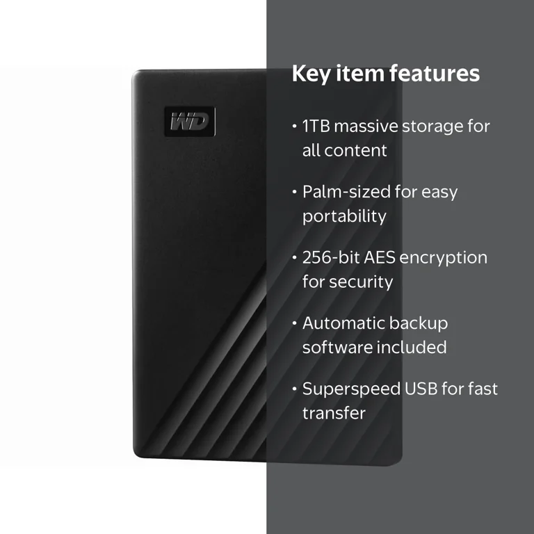 WD, External Hard Drive, 1TB My Passport Portable, Black - Walmart.com