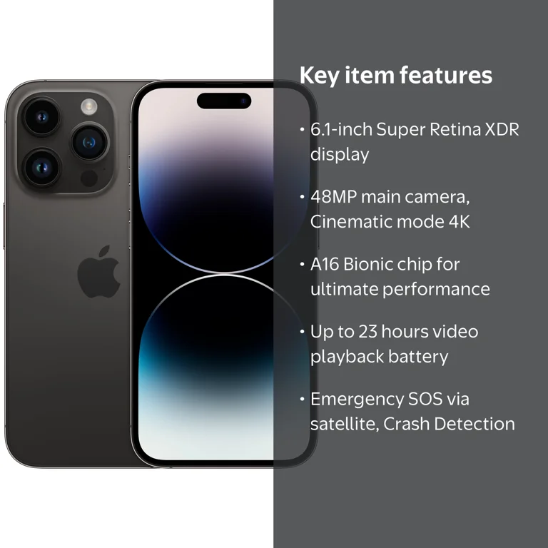 Straight Talk Apple iPhone 14 Pro, 128GB, Black - Prepaid