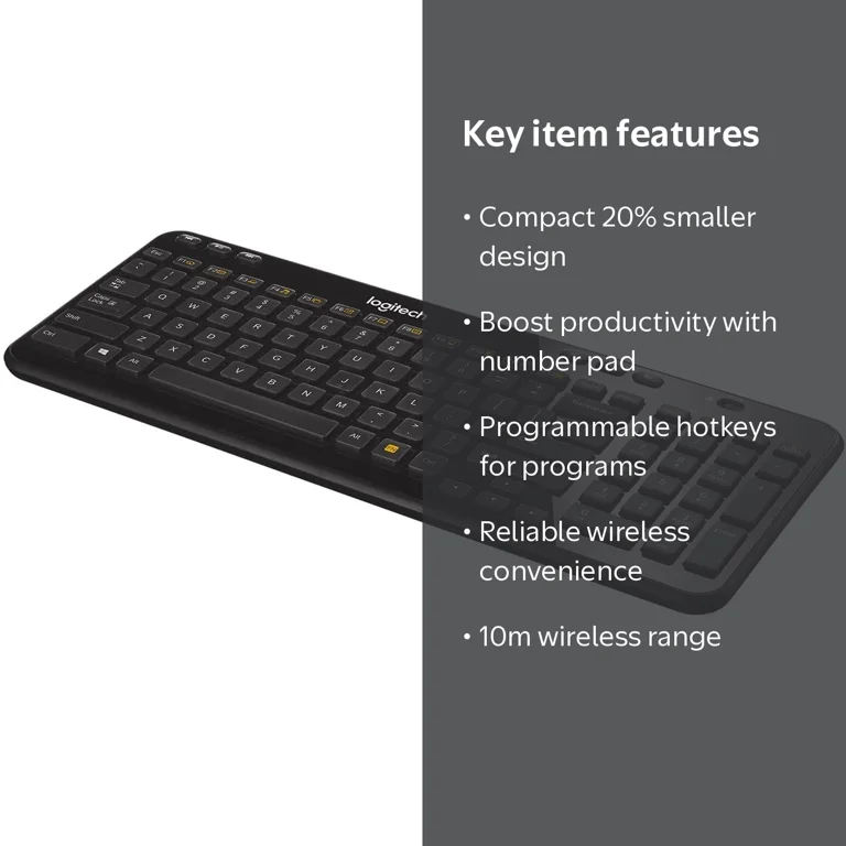 Logitech K360 Wireless USB Compact Keyboard, Glossy Black