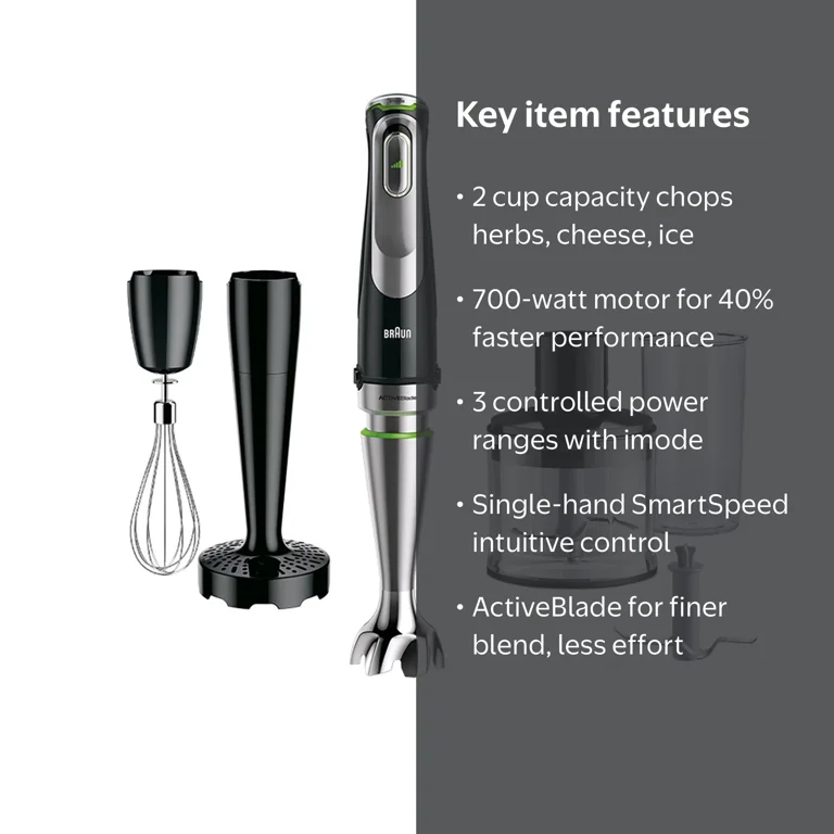 Braun Multiquick 9 Mixer, Immersion Liquid Stick Hand Blender with