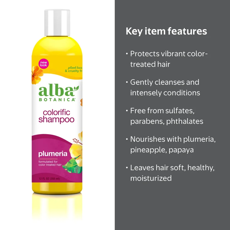 Alba Botanica, Shampoo for Color Treated Hair, 12 FL OZ, Plumeria