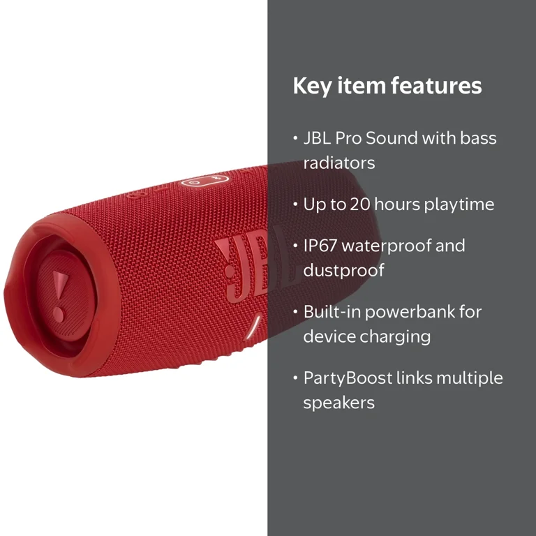 JBL Charge 5 レッド ワイヤレススピーカー JBL, Charge 5, Waterproof Portable Bluetooth Speaker, Red