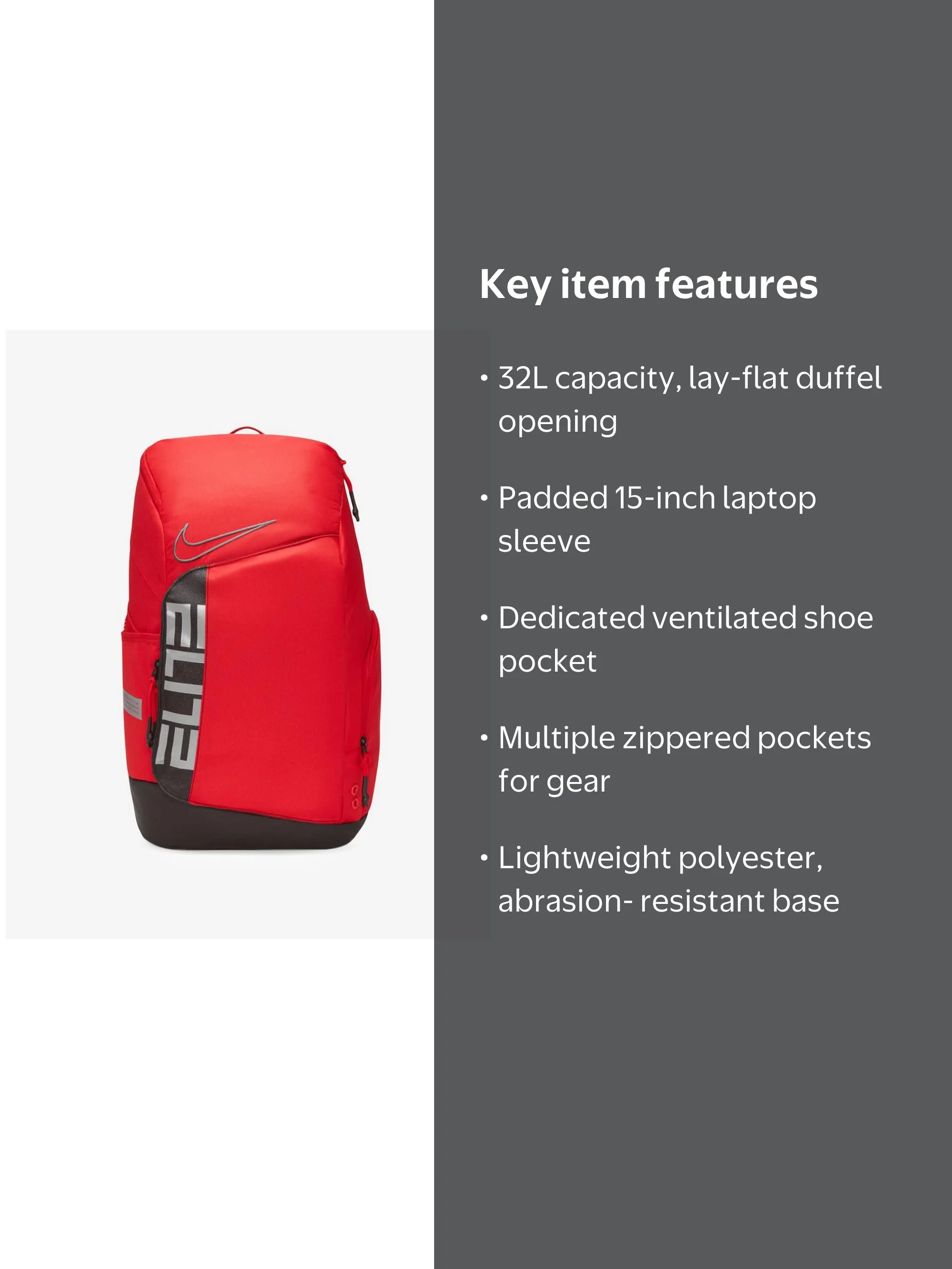 Nike, Elite Pro Basketball Backpack, Red, ventilated shoe