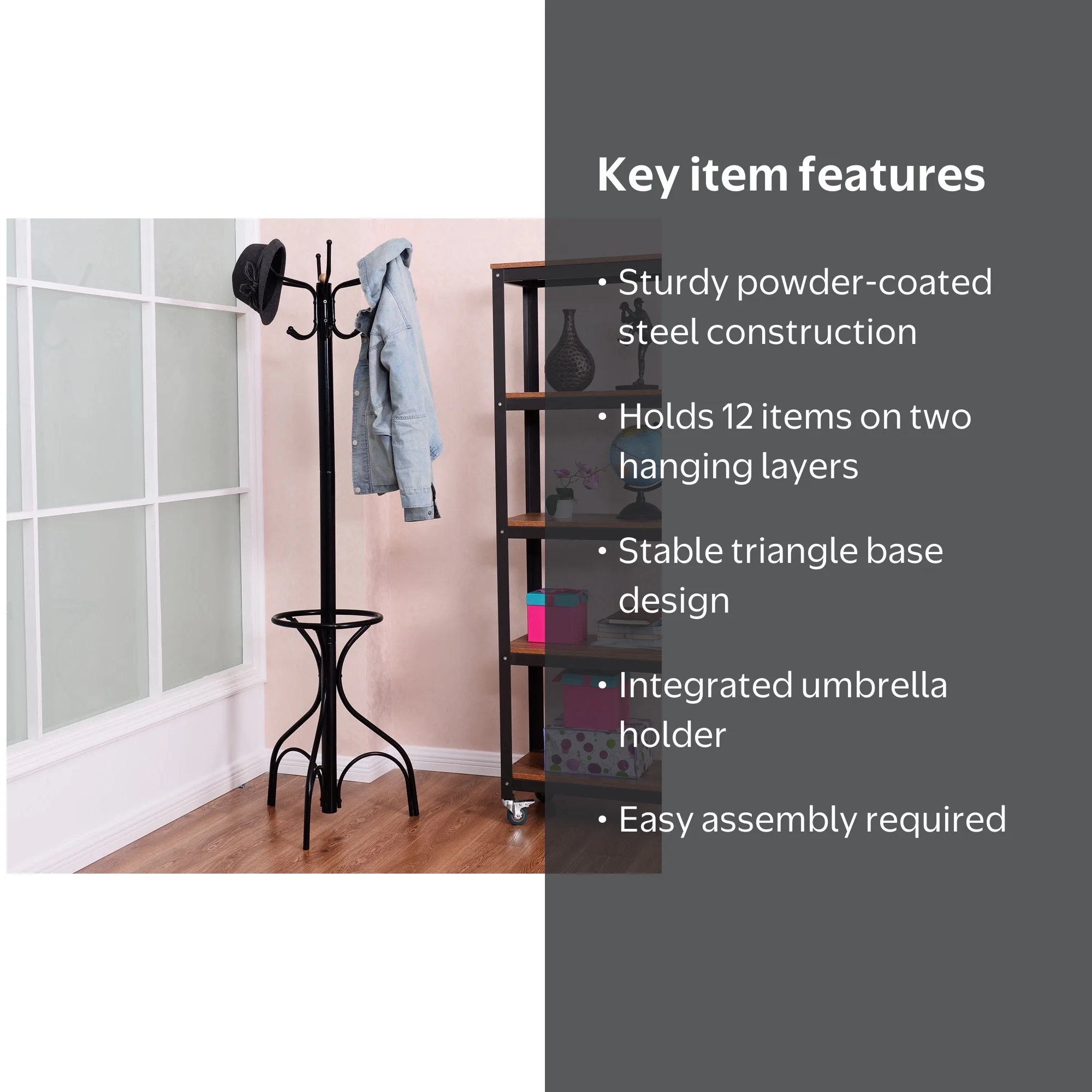 Costway Metal Coat Rack, Clothes Hanger Hooks, Tree Stand Umbrella