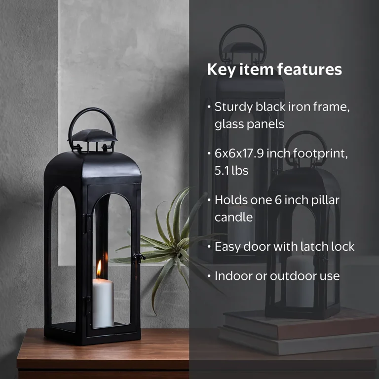 Better Homes & Gardens Black Metal Lantern Candle Holder, 18