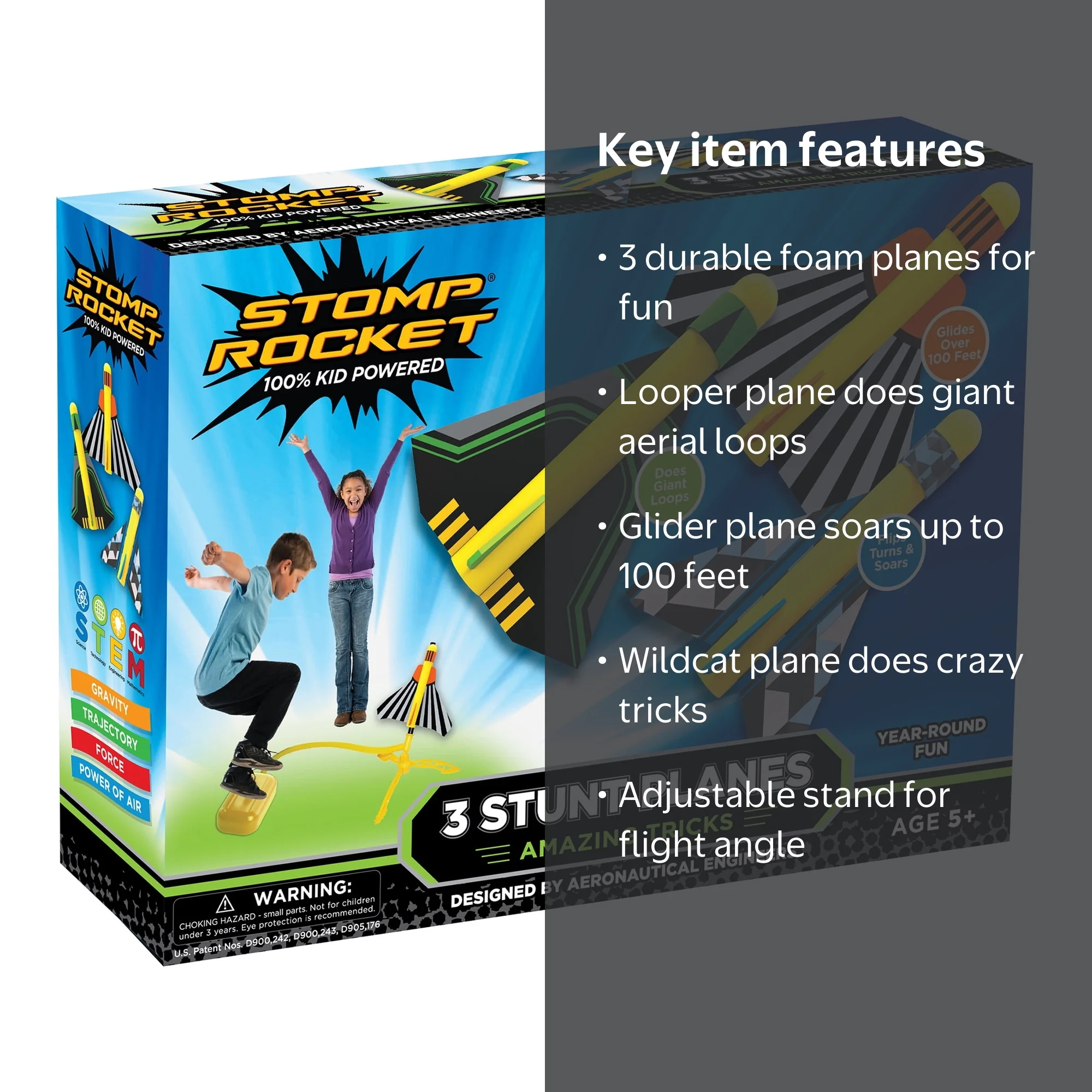 Stomp Rocket, Airplane Launcher for Kids, includes 3 Foam Planes