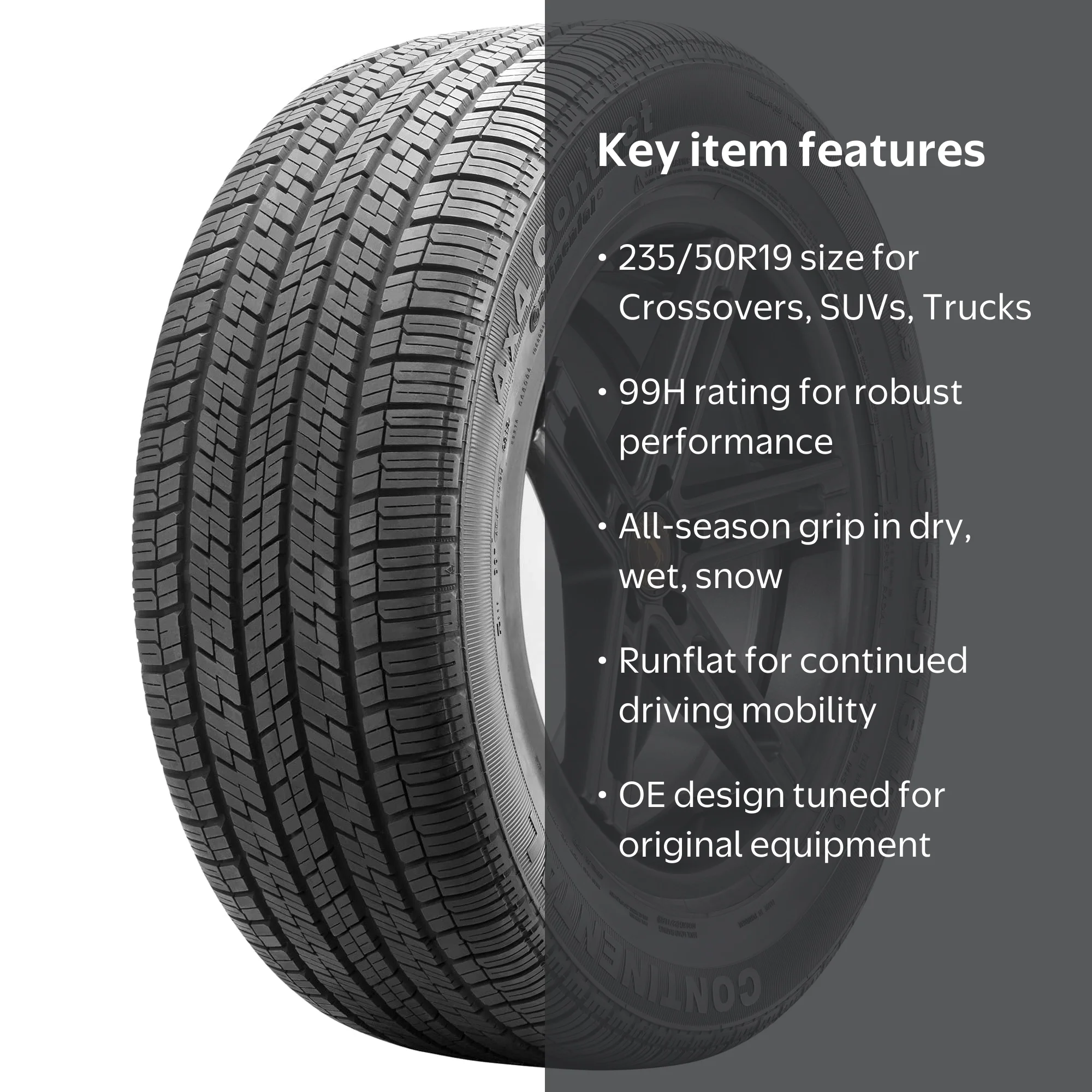 Continental, Passenger Tire, All Season, 235/50R19 99H, Black