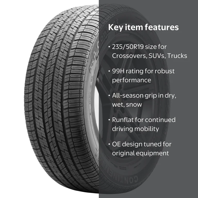 Continental, Passenger Tire, All Season, 235/50R19 99H, Black