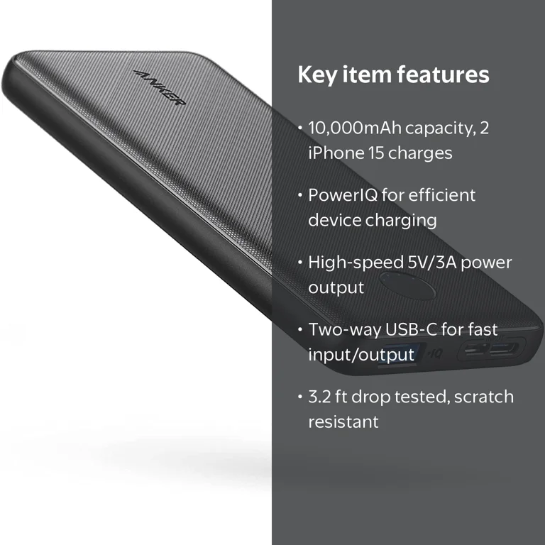 Anker, Power Bank, 10,000mAh, USB-C Fast Charging, Black - Walmart.com