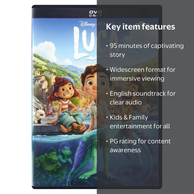 Disney Luca DVD, PG, Sea Monster Adventure Movie for Kids & Family