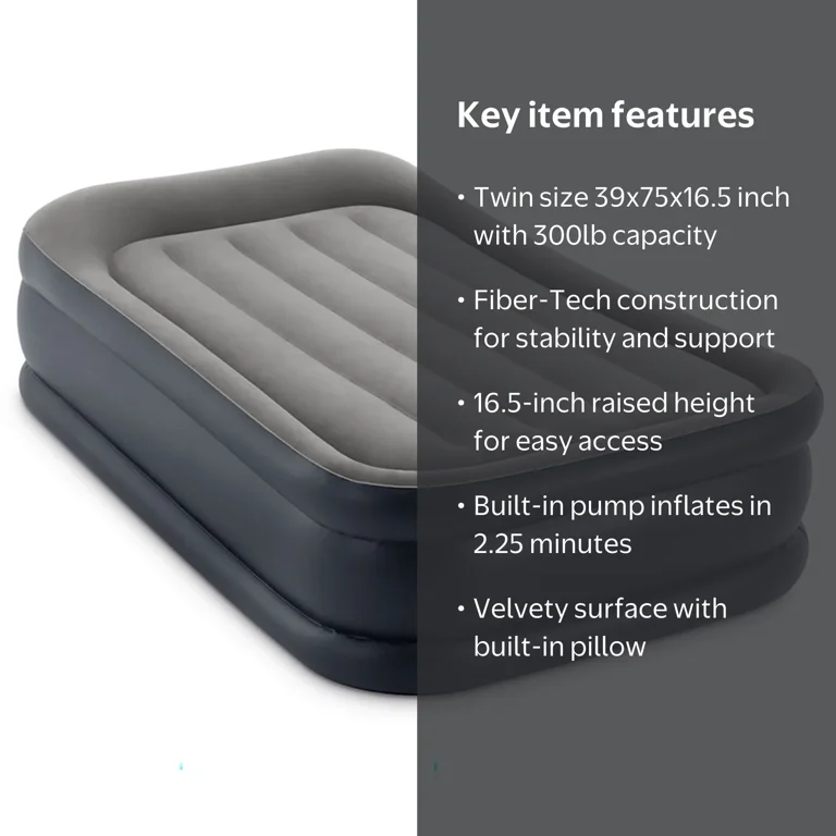 Intex Twin Size Deluxe Pillow Raised Inflatable Airbed with Built