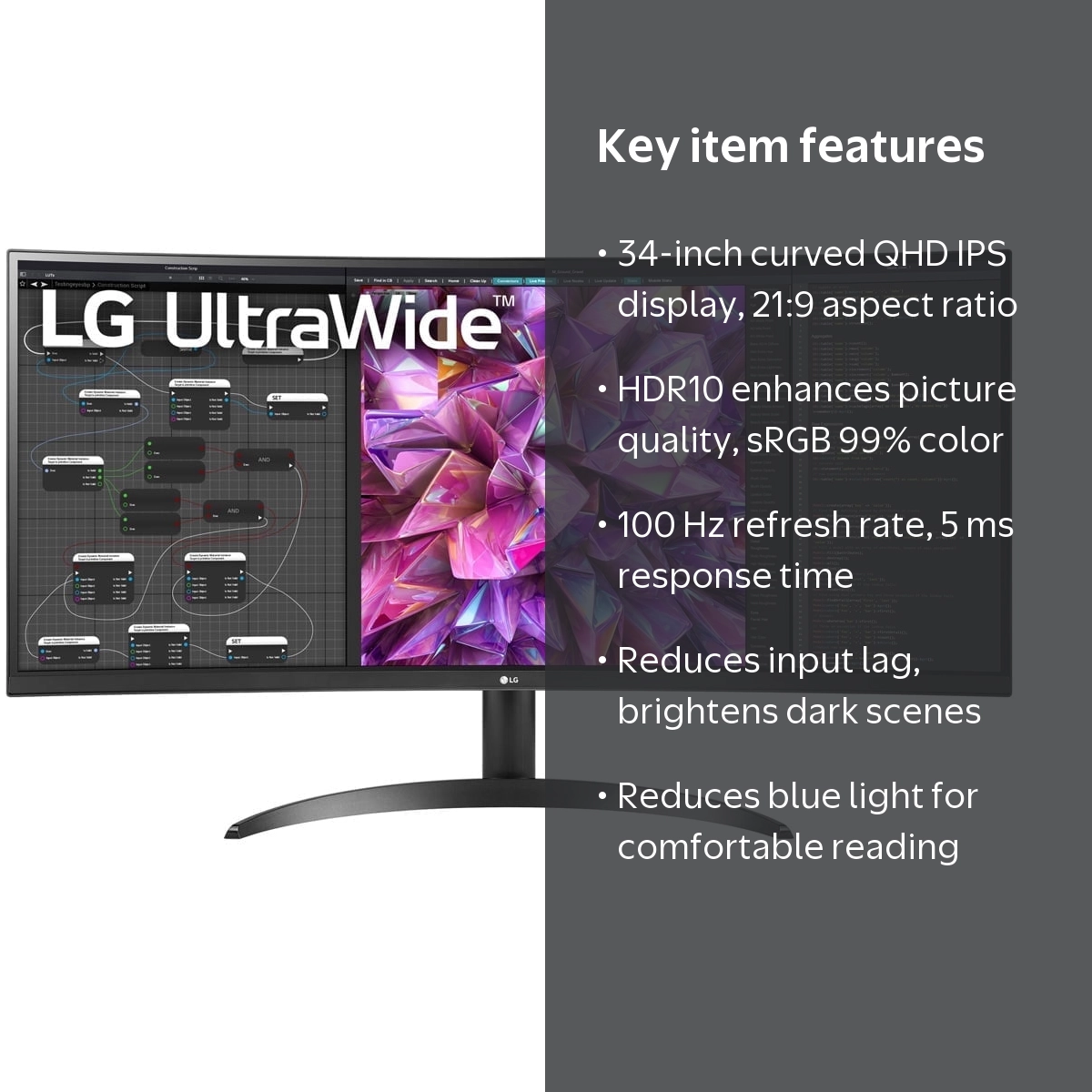 LG, Computer Monitor, 34-Inch Curved UltraWide QHD IPS HDR 10