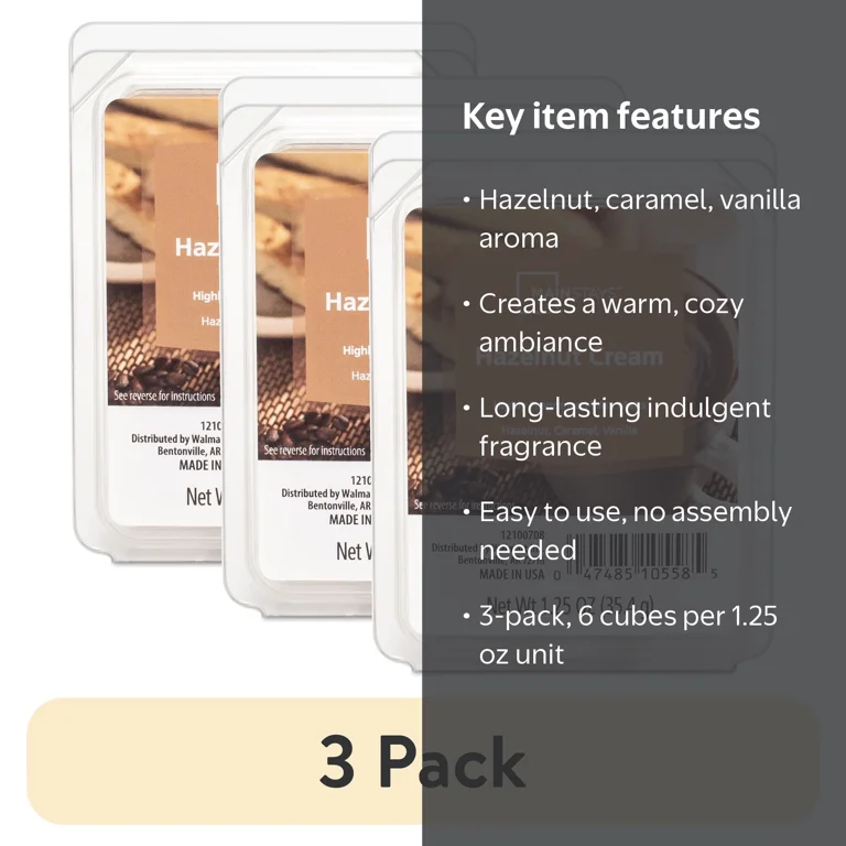 3 pack) Mainstays Hazelnut Cream Scent 6 Cube Wax Melt, 1.25 oz