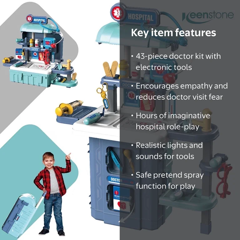 トライアルセット・サンプル Dr alkastone Keenstone Kids Pretend Play Kitchen Set, 43Pcs Interactive Toy