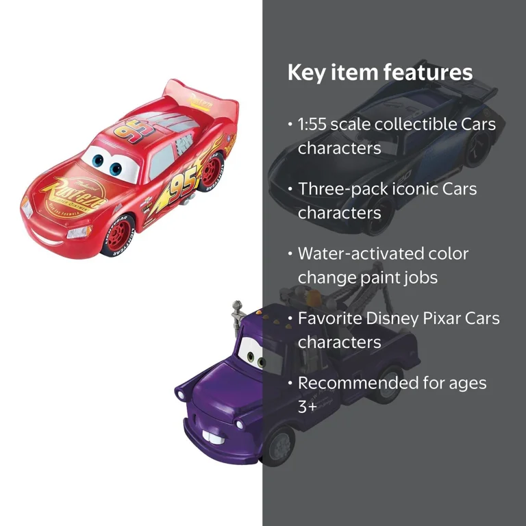 Disney Pixar Cars Toys, Color Changers 3-Pack Vehicles, Jackson