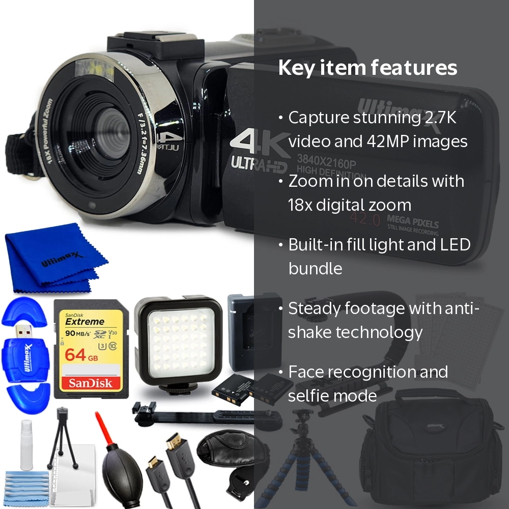 Ultimaxx 4K Ultra HD Camcorder, 42MP, 18x Zoom, Digital Vlog