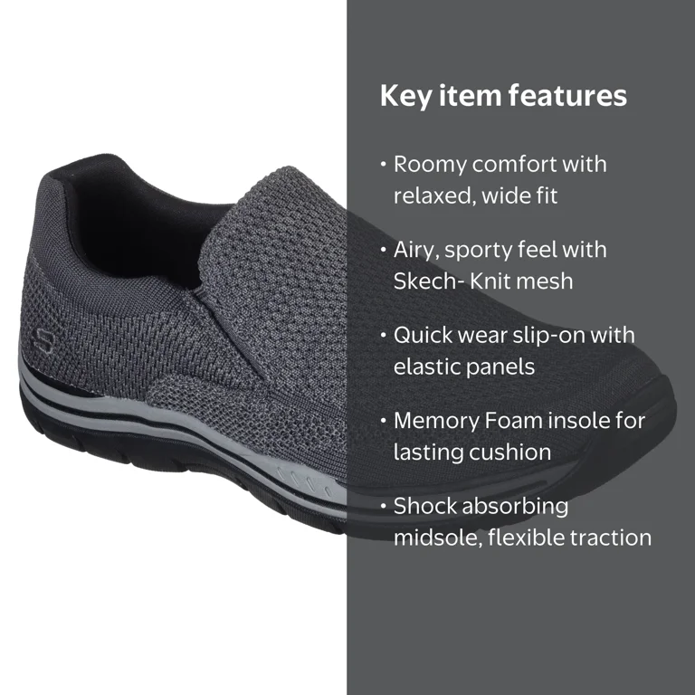 skechers dress knit relaxed fit Men's Expected Gomel Casual Slip-on Sneaker (Wide Width Available) 3956