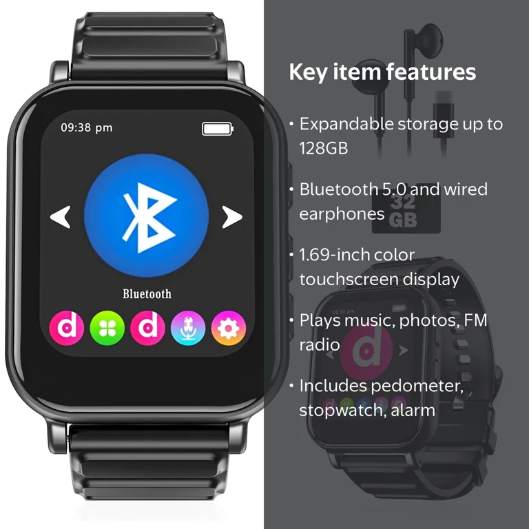 WISTA 32GB MP3 Player Watch - Bluetooth 5.0, Full Touchscreen