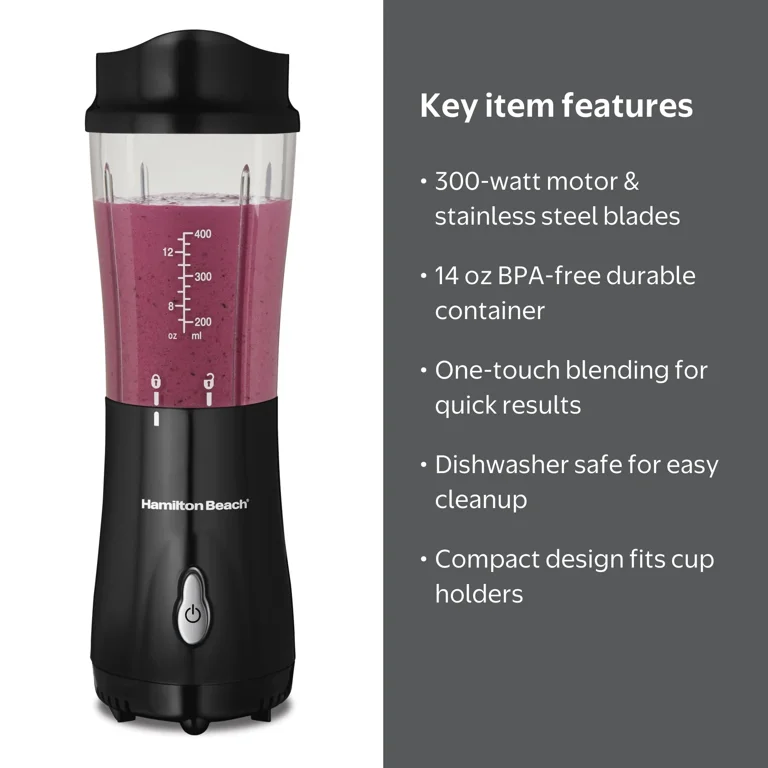Hamilton Beach, Personal Blender for Smoothies, 14 oz, Black
