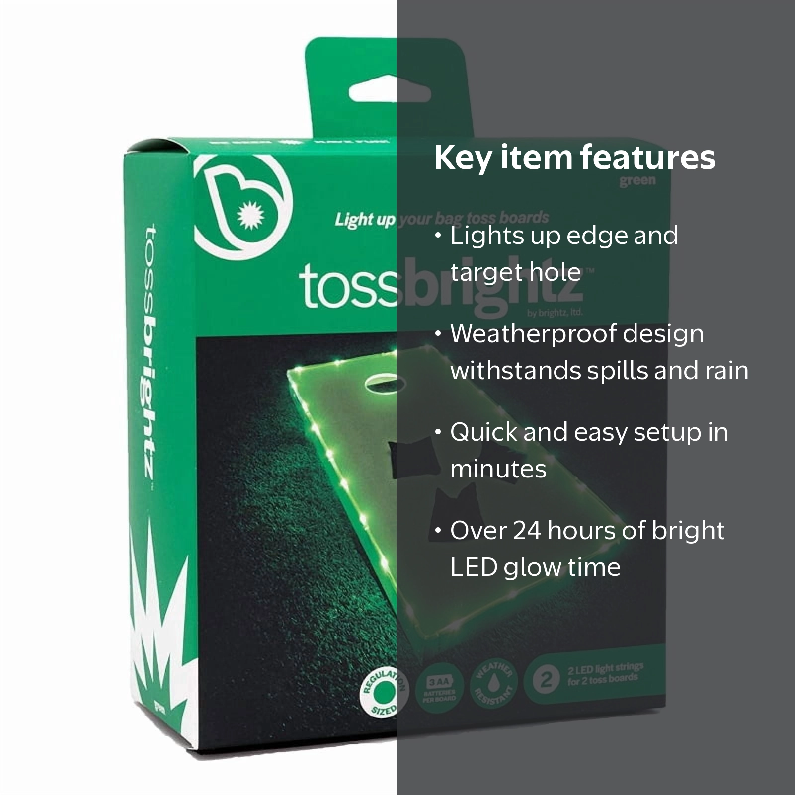 Brightz LED Cornhole Board Light Set, 2-Pack, Green, Lights Only