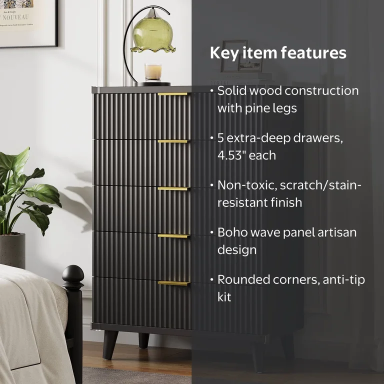 boho black dresser Laintene Solid Wood 5-Drawer Tall Dresser, Black, Slim Bedroom Furniture, Closet & Small Spaces Modest Dress