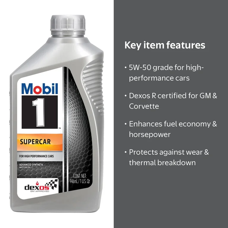 Mobil 1 Supercar Full Synthetic Motor Oil, 5W-50, Dexos R, 1 Qt