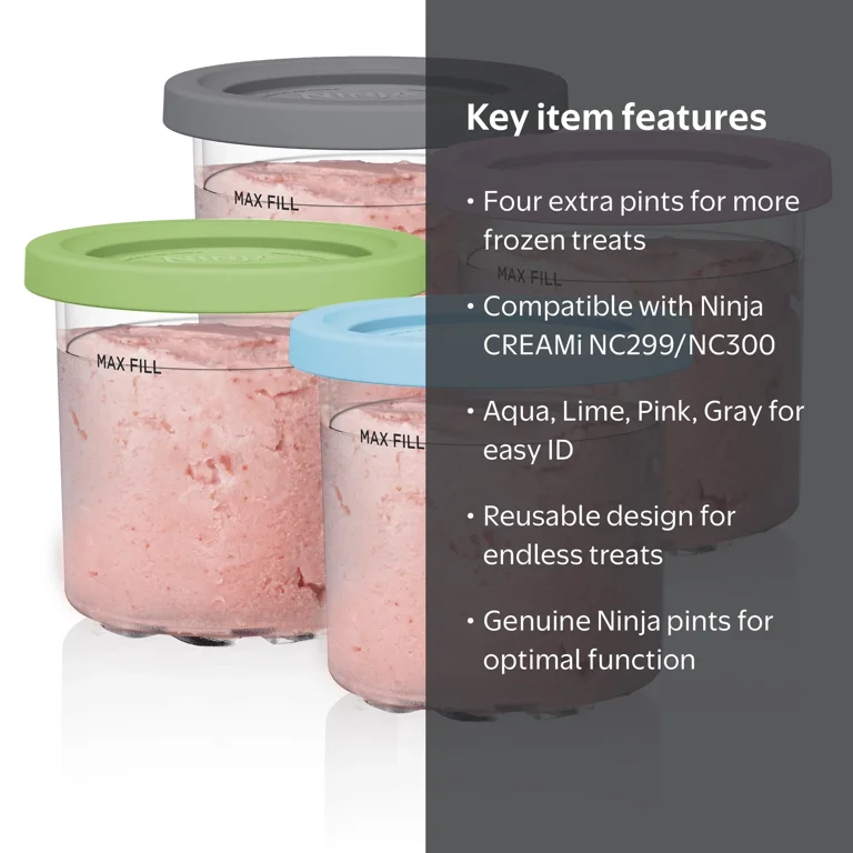 Ninja, CREAMi Pints and Lids, 4 Pack, Compatible with NC300s