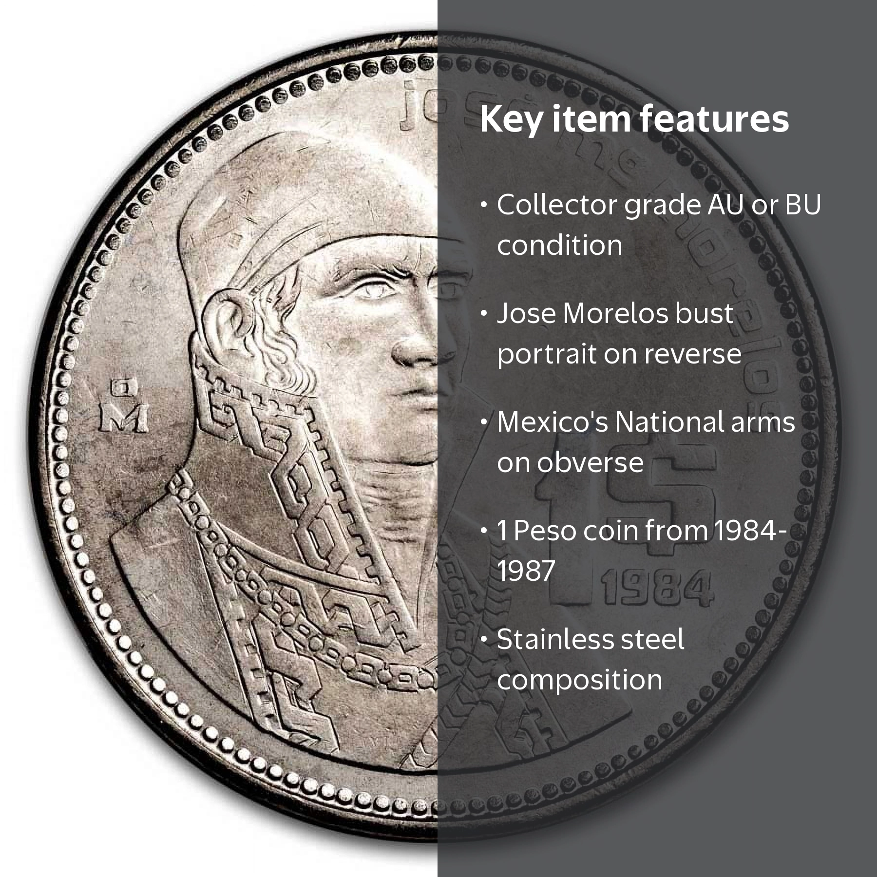1984-1987 Mexico 1 Peso AU/BU - Walmart.com