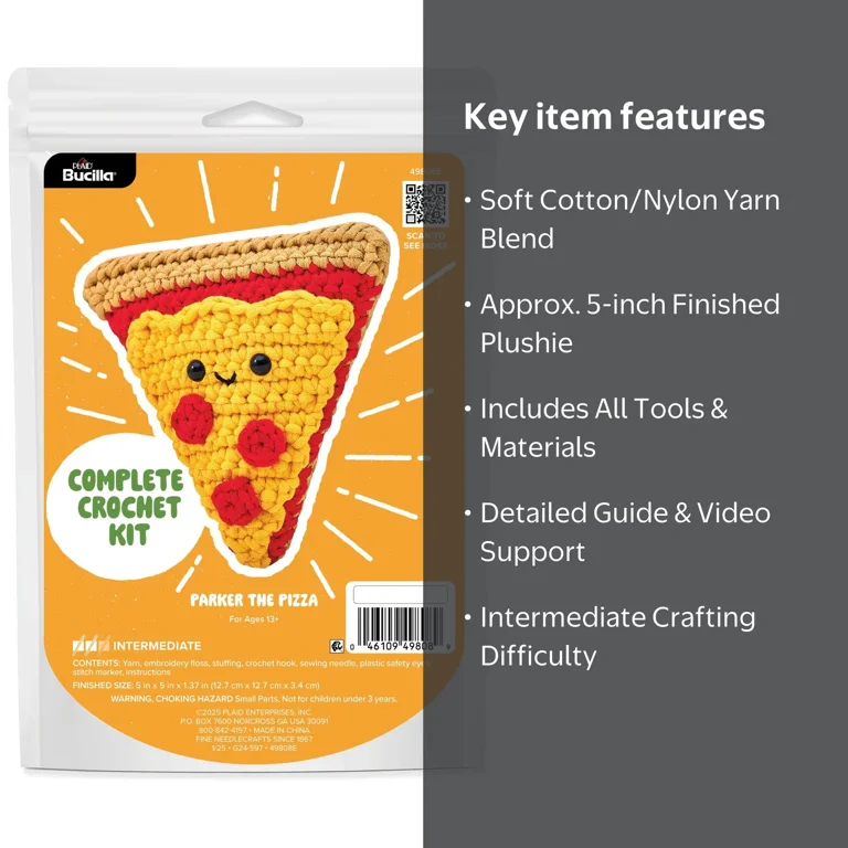 Bucilla Amigurumi Complete Crochet Kit, Parker the Pizza, 5