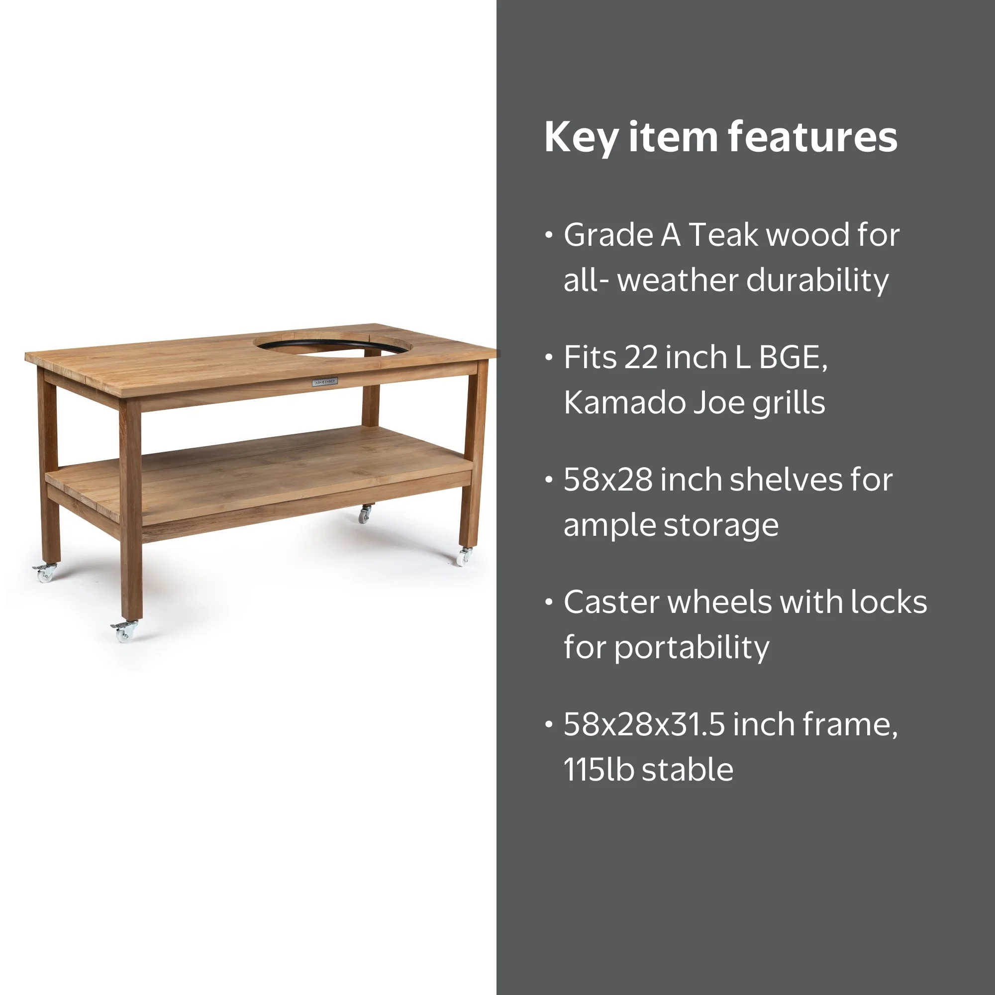 Ash & Ember Grade A Teak Ceramic Grill Table, 22