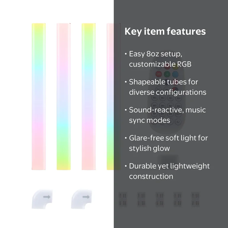 Vivitar RGB Neon Tube Wall Light with Remote, Light Reacts to