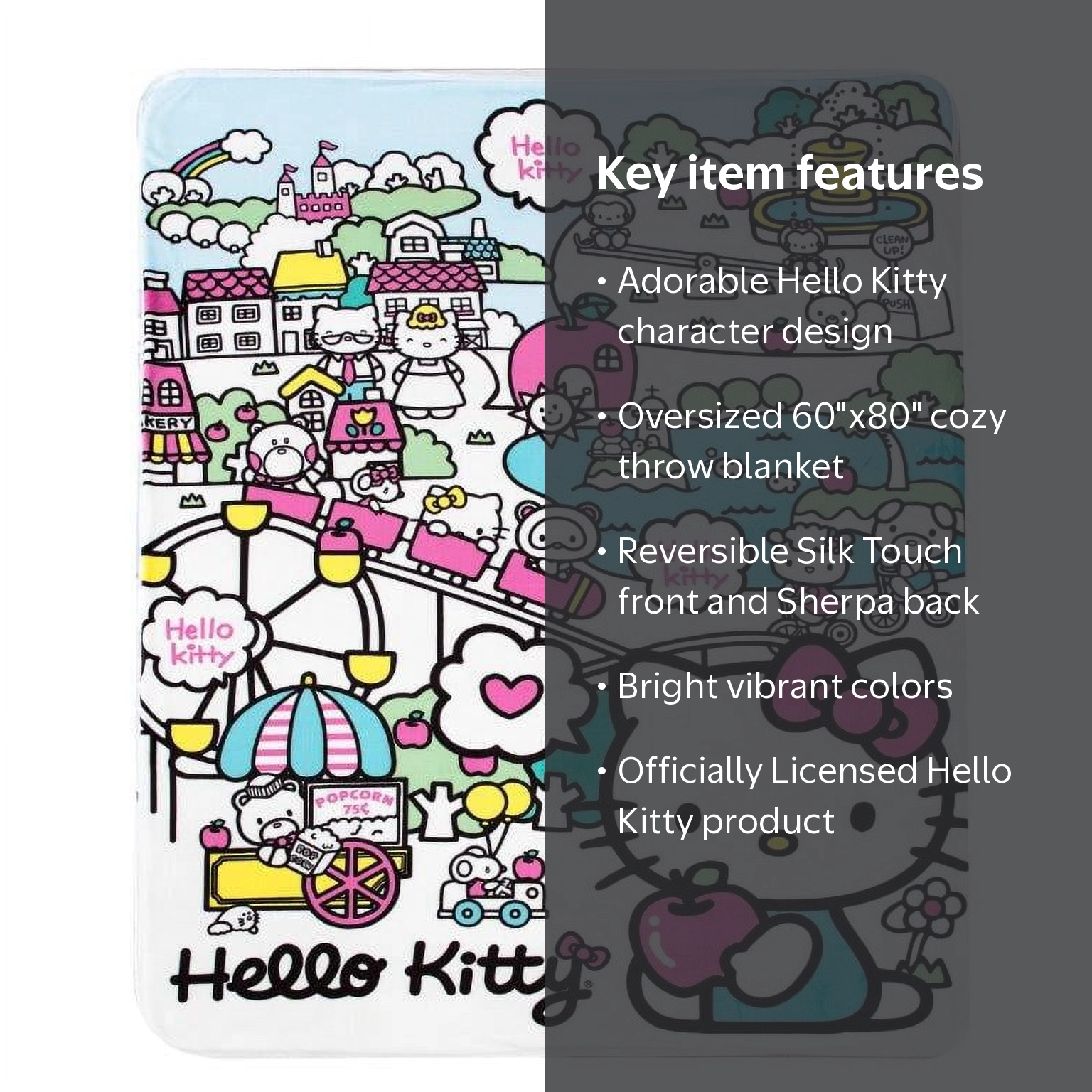 Hello Kitty My Cute World Kids Silk Touch Plush Sherpa Throw