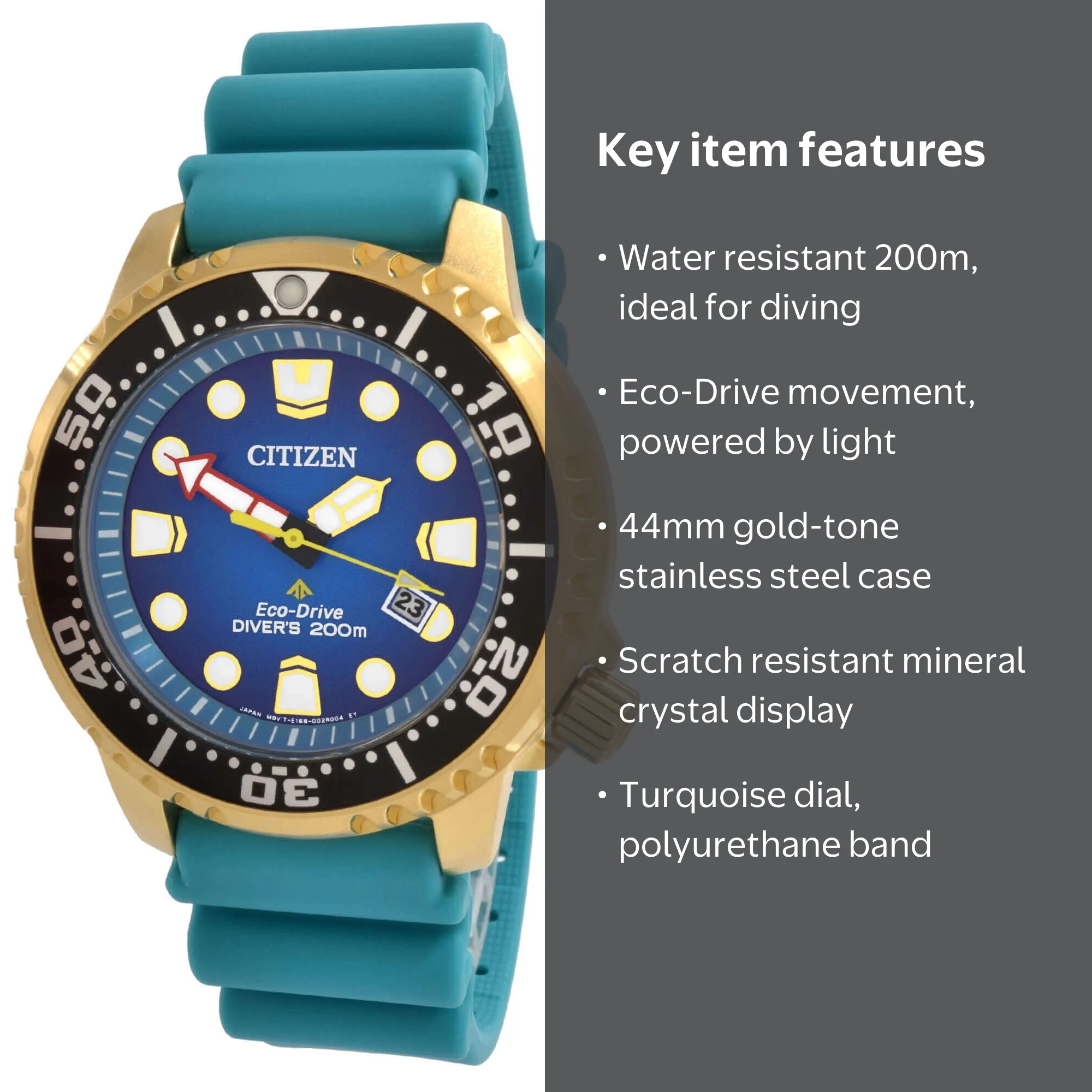 Citizen, Men's Dive Watch, BN0162-02X, Turquoise Dial - Walmart.com