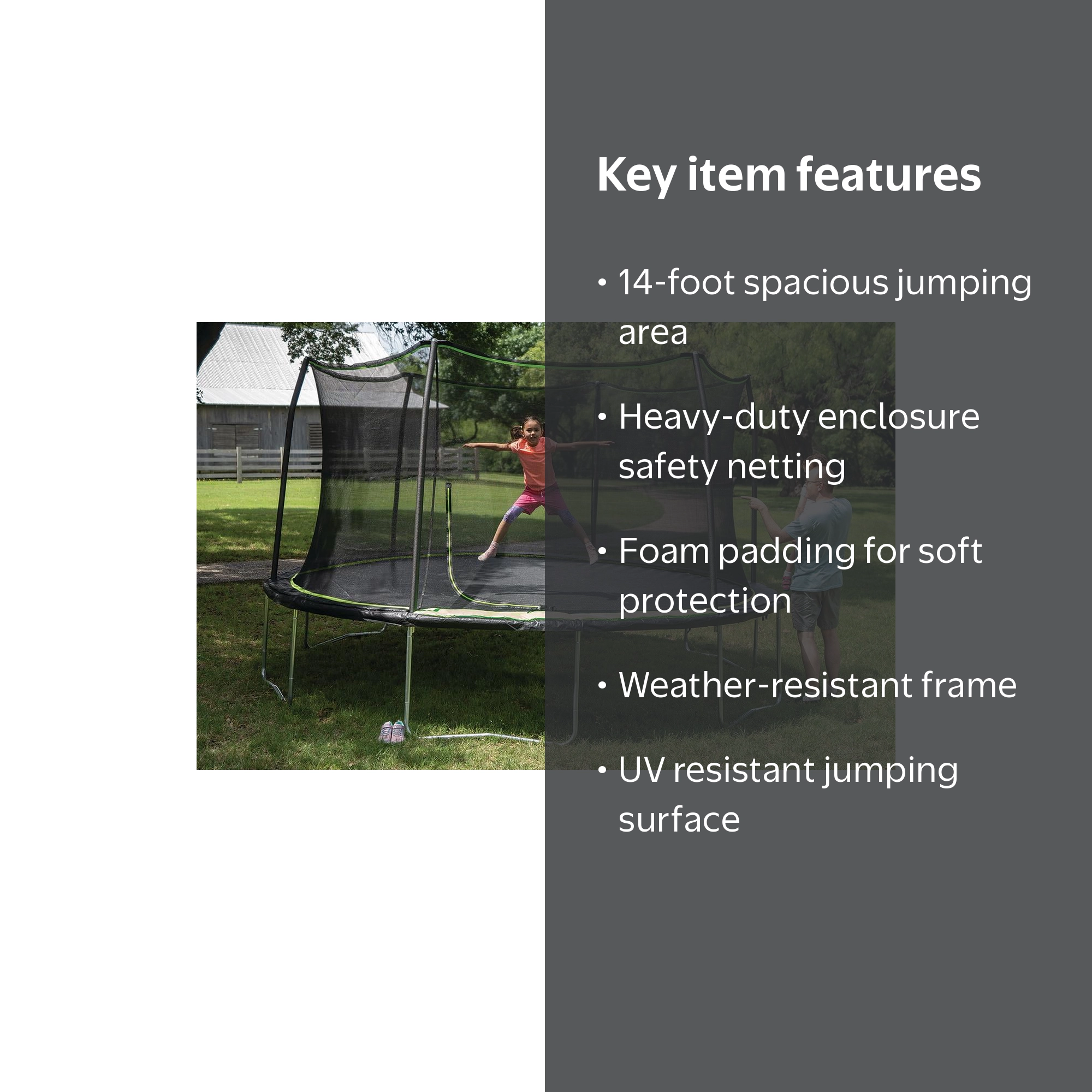 JumpKing 14ft Trampoline/Enclosure - Black/Lime Green, ASTM, Kids