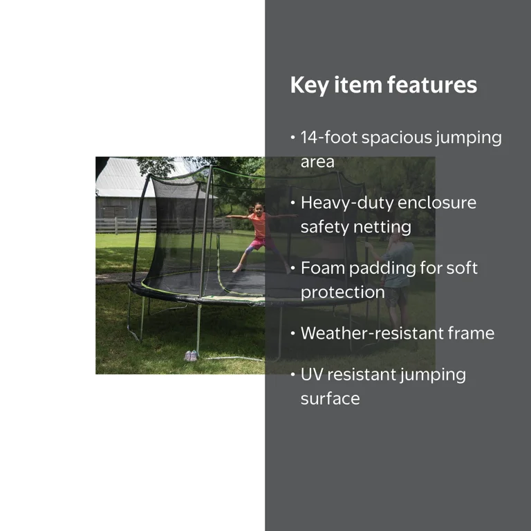 JumpKing 14ft Trampoline/Enclosure - Black/Lime Green, ASTM, Kids