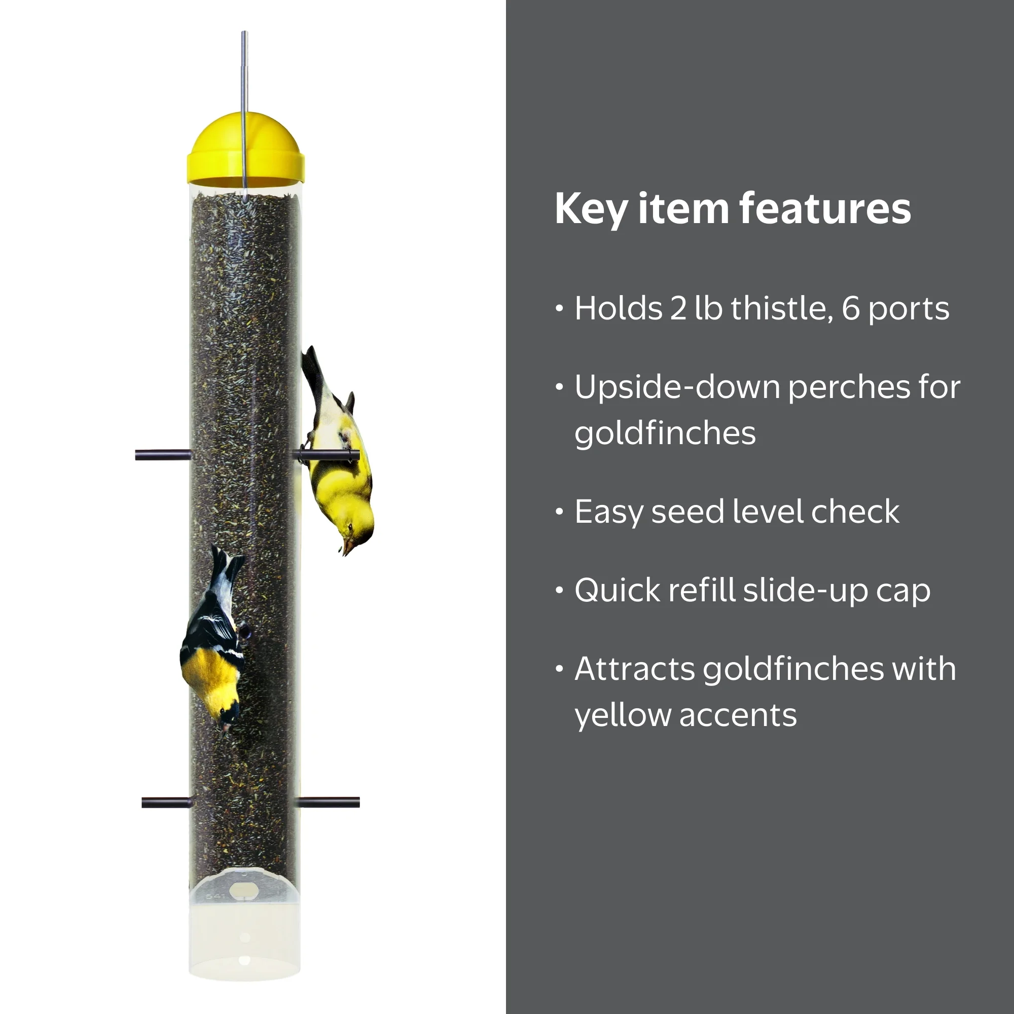 Perky-Pet Yellow Upside-Down Goldfinch Thistle Tube Feeder - 2 lb