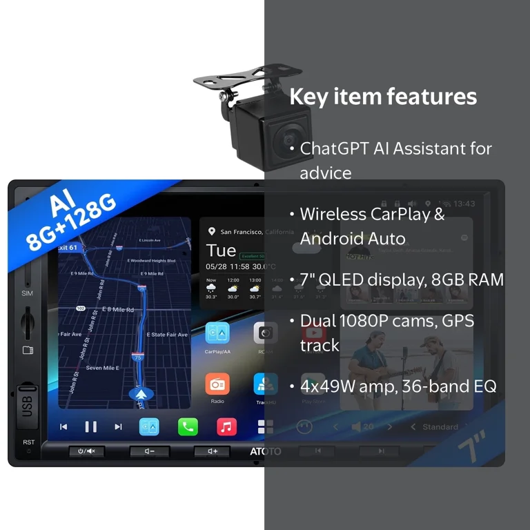 ATOTO Androidナビ 2DIN Bluetooth Wi-Fi GPS ATOTO Double Din Car Stereo With Backup Camera 7'' Car Audio 8G+